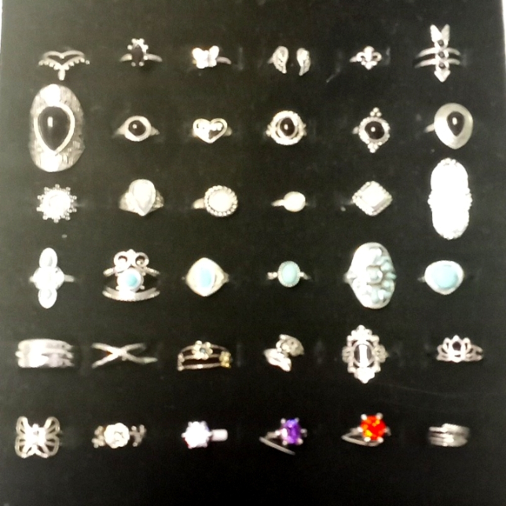 36 Pieces Silver Fashion Rings. Turquoise.  Onyx. Opalite.
